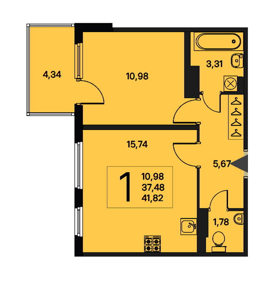 1-комнатная квартира 37.48 м², 2/4 эт., ЖК «Новое Сертолово. Гармония»
